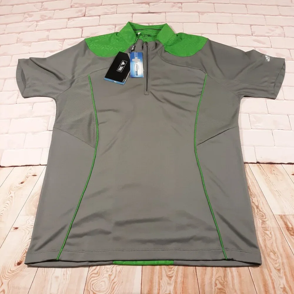 Adidas Golf Shirt Mens Large Leaner Gray Green 1/4 Zip Pullover Climacool NEW‎